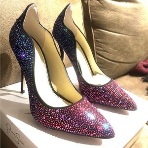 NIB- Jessica Simpson Sparkling Black Amethyst Multicolor Heels- Size 7.5 M